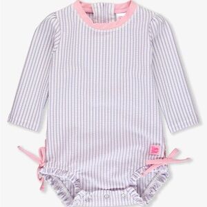 Ruffle Butts - Seersucker Long Sleeve Rash Guard One Piece